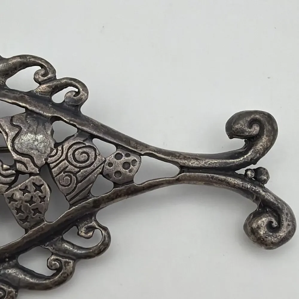 Vintage Sterling Silver Openwork Fish Brooch Pin Marked 925 Whimsical 14.7g